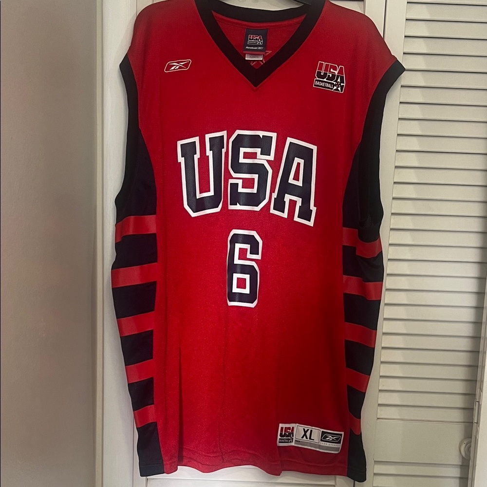 Dwayne Wade Reebok Red Navy & White USA Basketball Jersey No. 6 Size XL